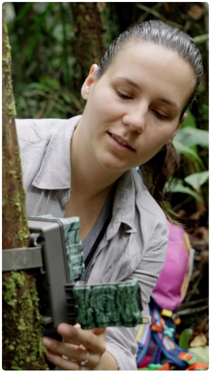 Adriana checking camera traps in the field